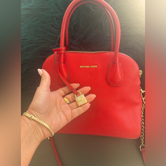 Michael Kors Studio Mercer large Dome Satchel Bag in dark Sangria - Picture 8 of 16